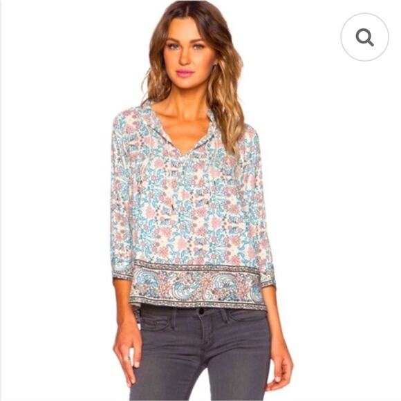 Ulla Johnson Rhia Blouse Floral Cotton Peasant Boho Tie Neck Top Size 6 - Picture 1 of 9